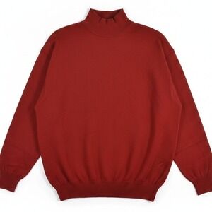 John Ashford Mock Neck Sweater Mens Large Red 100% Merino Wool Made in Italy